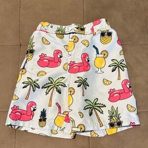 Kids light blue Swim Trunks with Pink Flamingo & Tropical Print